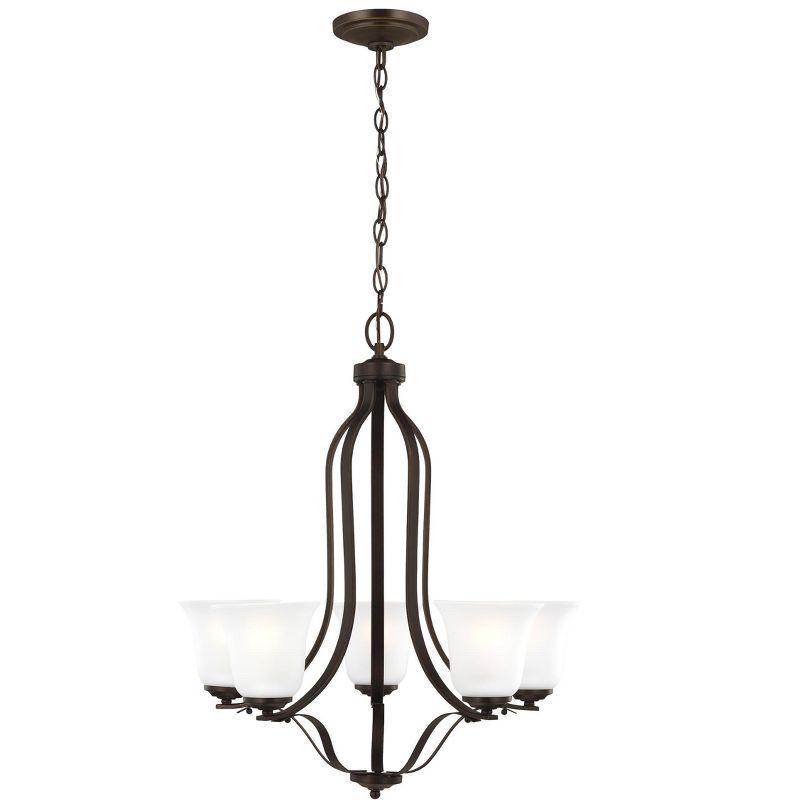 Bronze Five-Light Chandelier with Satin Etched Glass Shades