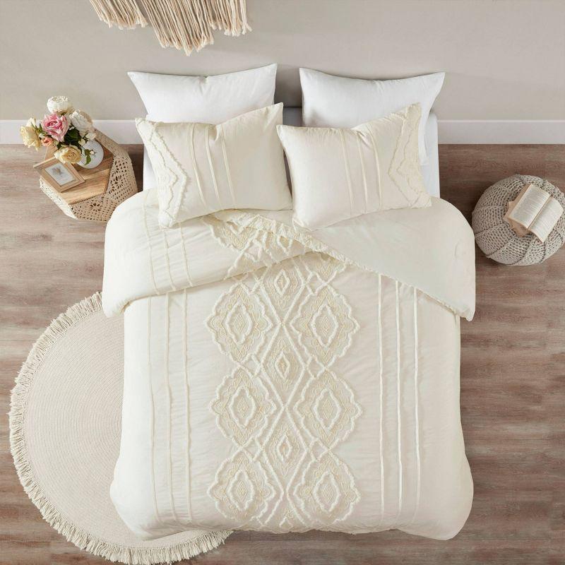 Off-White Cotton Chenille Queen Duvet Cover Set