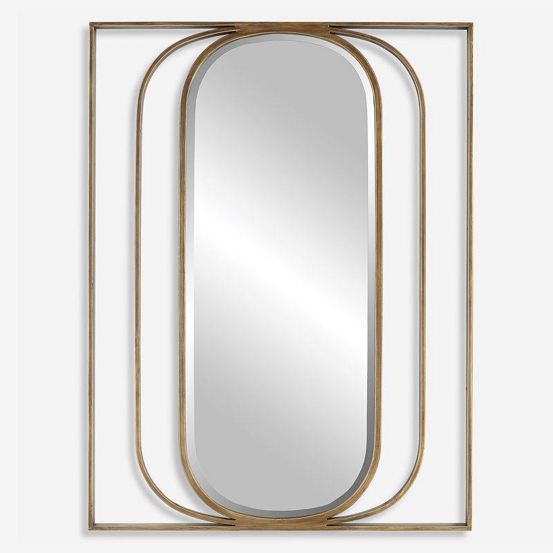 Gold Oval Beveled Mirror with Angular Metal Frame