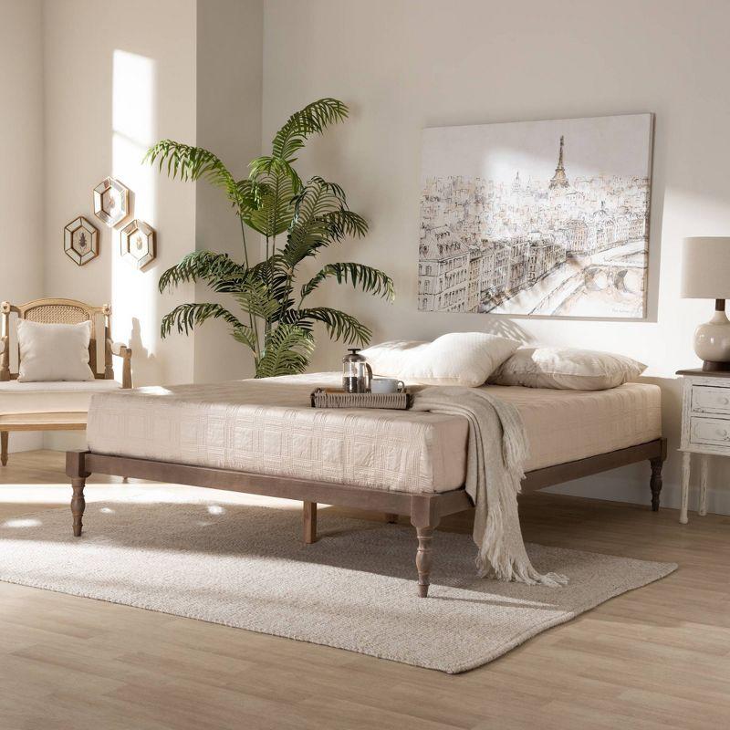 Iseline Full Double Oak Wood Upholstered Platform Bed Frame