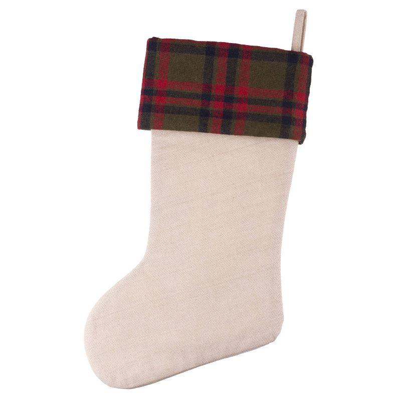 20in Beige and Plaid HangRight Nostalgia Christmas Stocking