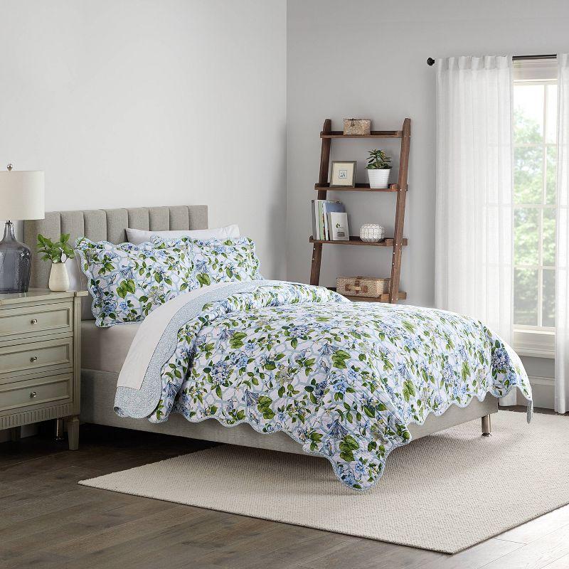 Waverly 3pc Queen Treillage Trellis Printed Comforter Set Blue: All Ages, Cotton Fill, Machine Washable