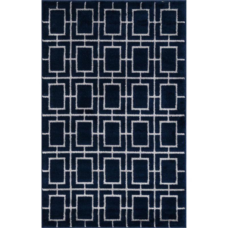 Glam Navy Blue Silver Area Rug