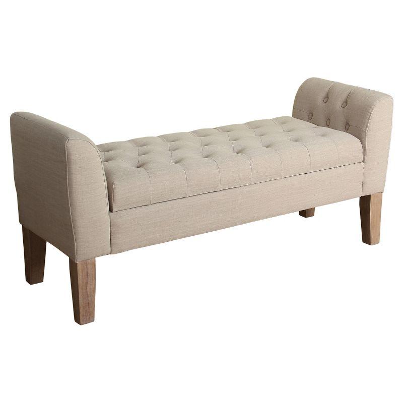 Elegant Beige Linen Tufted Storage Settee Bench