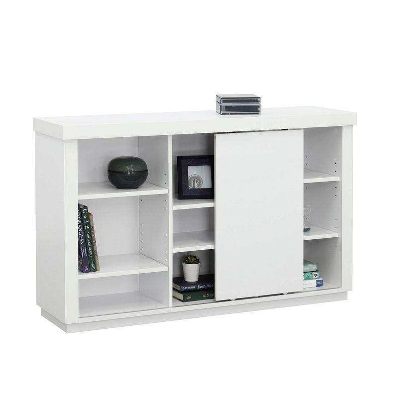 White Adjustable Wood Bookcase with Sliding Door