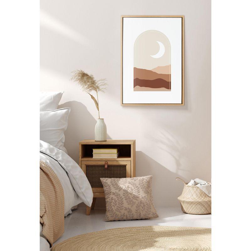 Boho Moonlit Landscape Abstract Canvas Print with Natural Frame