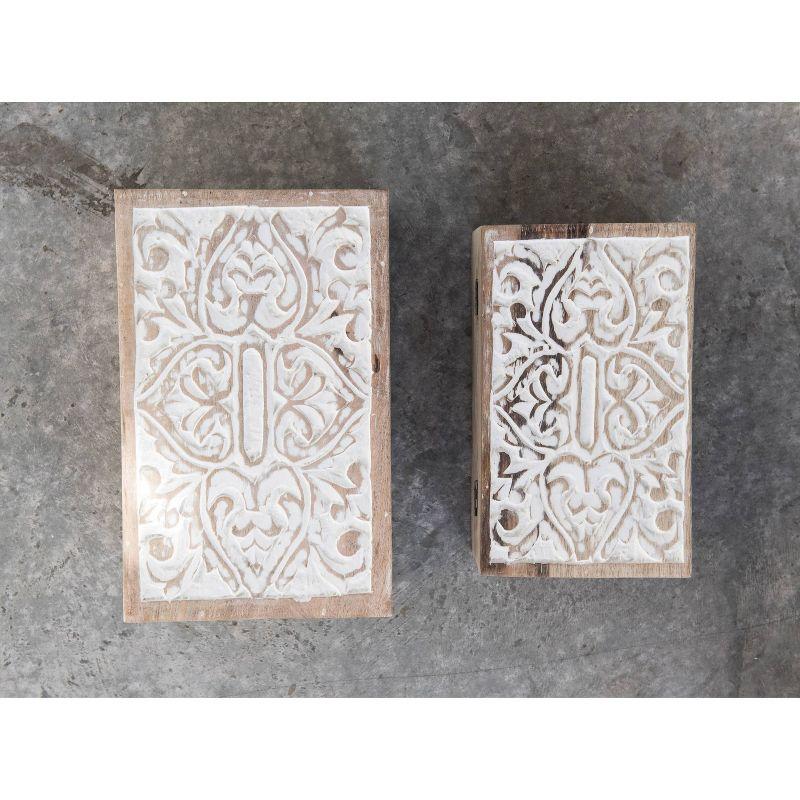 Set of 2 Decorative Hand Crafted Whitewashed Mango Wood Boxes with Lids - Storied Home: Online-Unique, Adult Storage