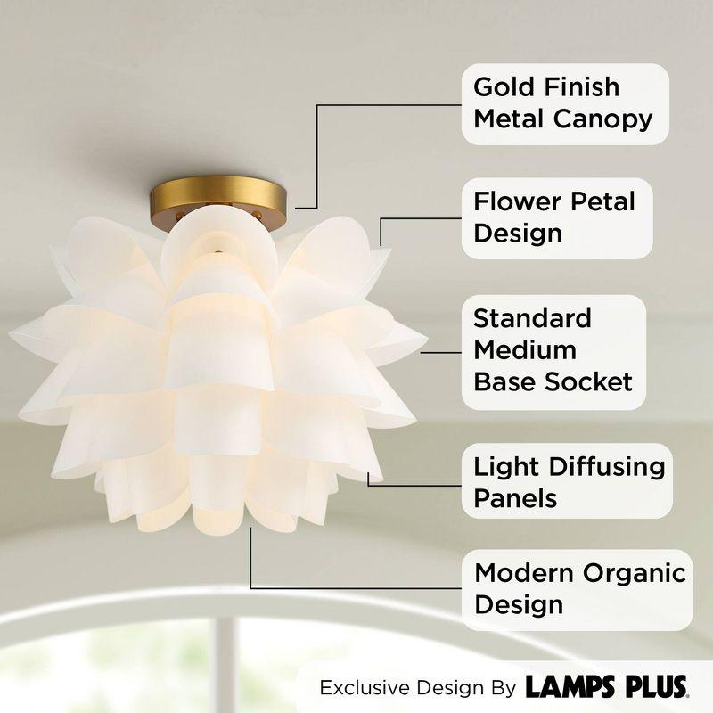 Possini Euro Design Modern Ceiling Light Semi Flush Mount Fixture White Flower Gold Metal 15 3/4" Wide Living Room Bedroom Kitchen