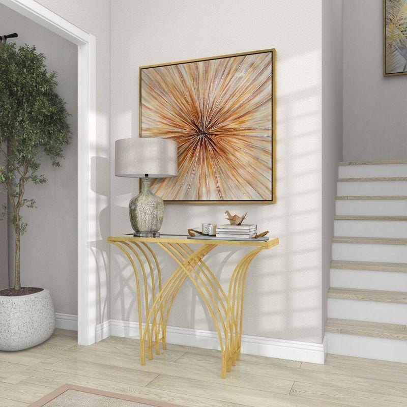 Mercer41 Derbyshire Metal Geometric Gold Console Table with Mirrored Glass Top