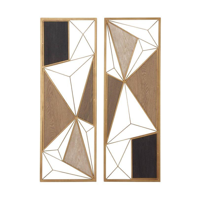 Metal Geometric Brown Wall Decor with Black and Gold Accents Set