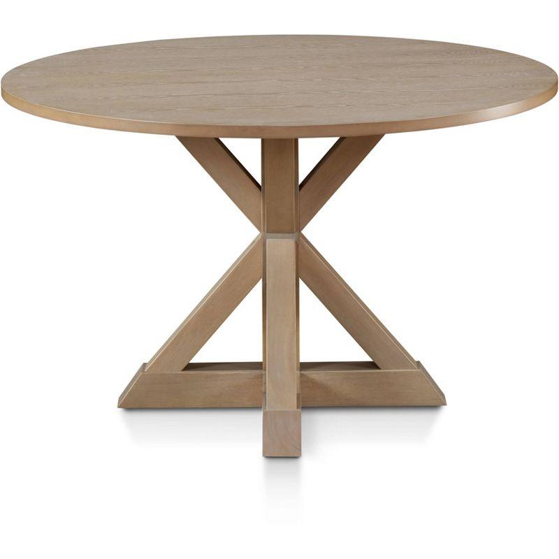 Beige Round Reclaimed Wood Farmhouse Dining Table