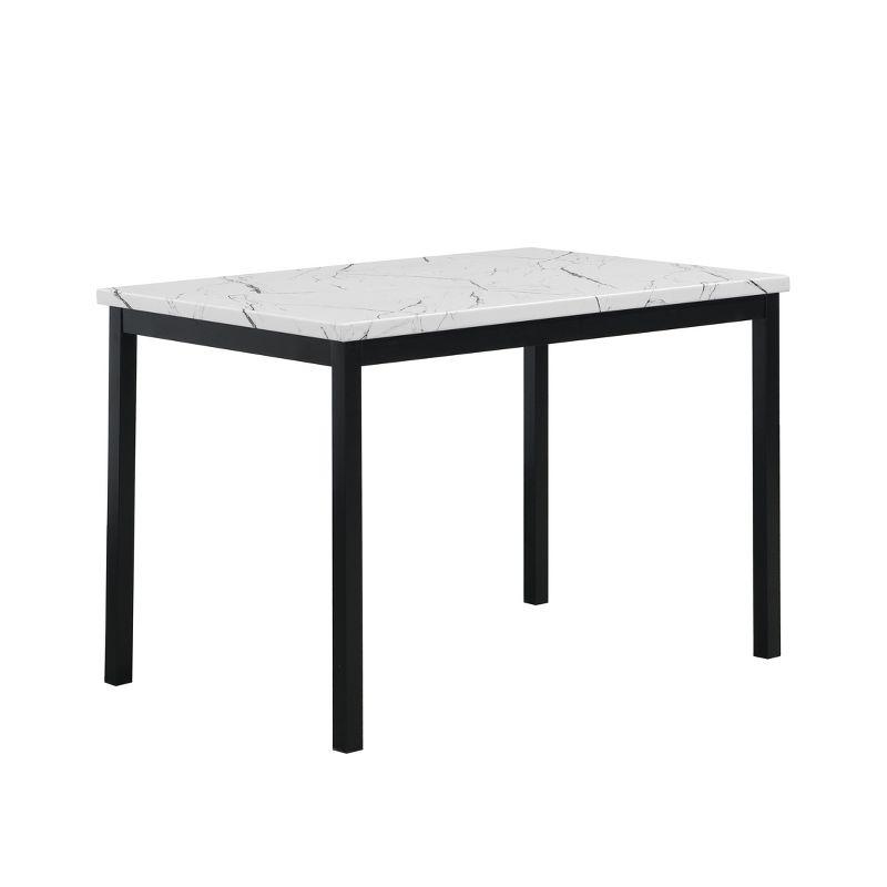 Roundhill Furniture Noyes Metal Dining Table with Laminated Faux Marble Top, Off-white