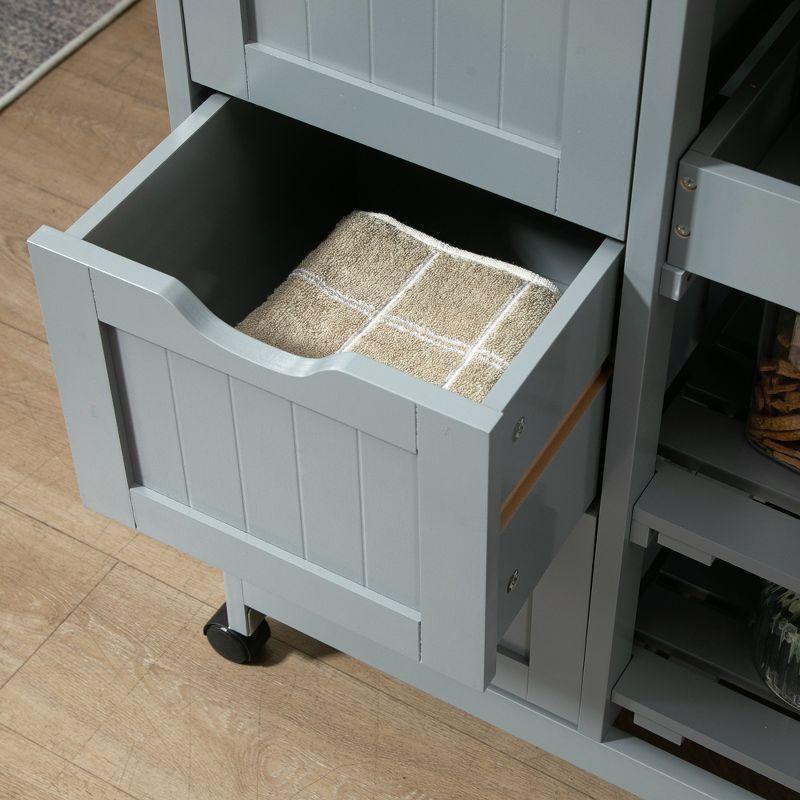 HOMCOM Rolling Kitchen Island Cart, Bar Serving Cart, Compact Trolley on Wheels with Wood Top, Shelves & Drawers for Home Dining Area, Gray