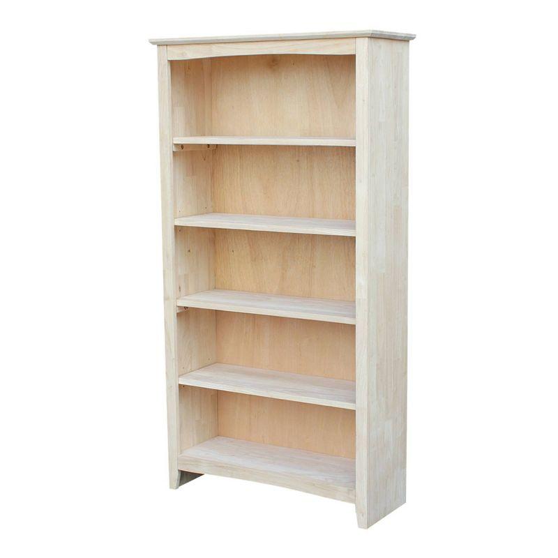 60" Shaker Bookshelf Unfinished - International Concepts: Solid Parawood, 5-Shelf Storage