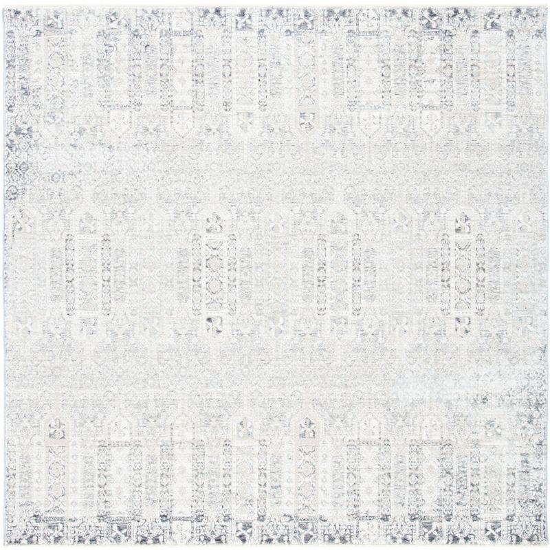 Gray Hand-Knotted Square Wool and Viscose Rug