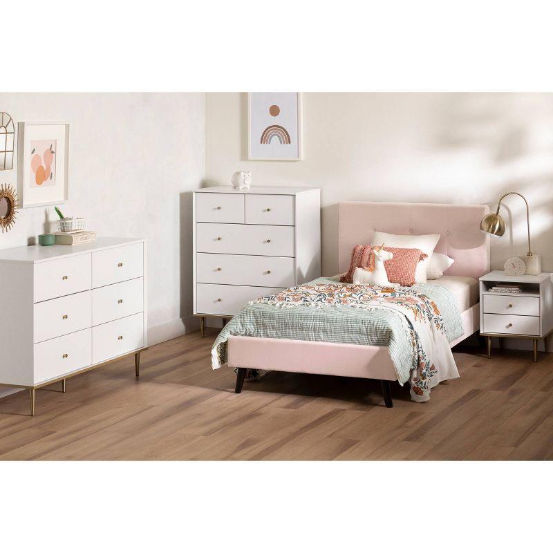 Pale Pink Velvet Twin Upholstered Platform Bed with Headboard