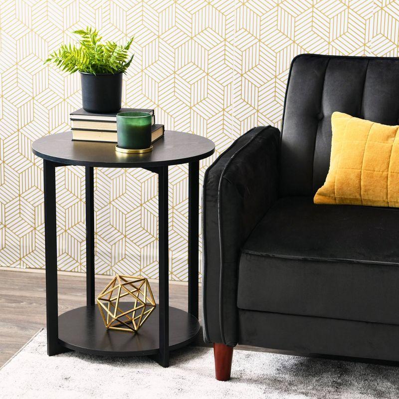 Household Essentials Jamestown Round End Table Black Oak: Modern Style, 24-Inch Height, Iron Frame