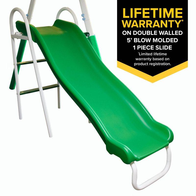 Sportspower Sportspower Park Ridge Metal Swing Set With 2 Swings, Standing Swing, 2 Person Roman Glider Swing, Teeter Totter And 5' Slide, Bonus Anchor Kit Included