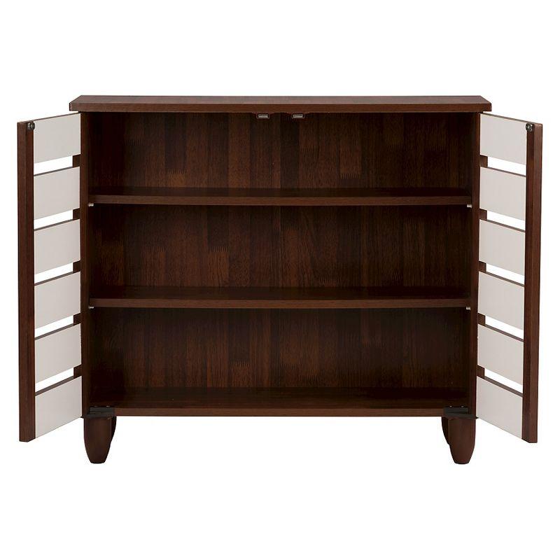 Gisela Two-Tone Shoe Cabinet with 2 Doors Oak/White - Baxton Studio: Modern Design, 3 Shelves, Vinyl Legs