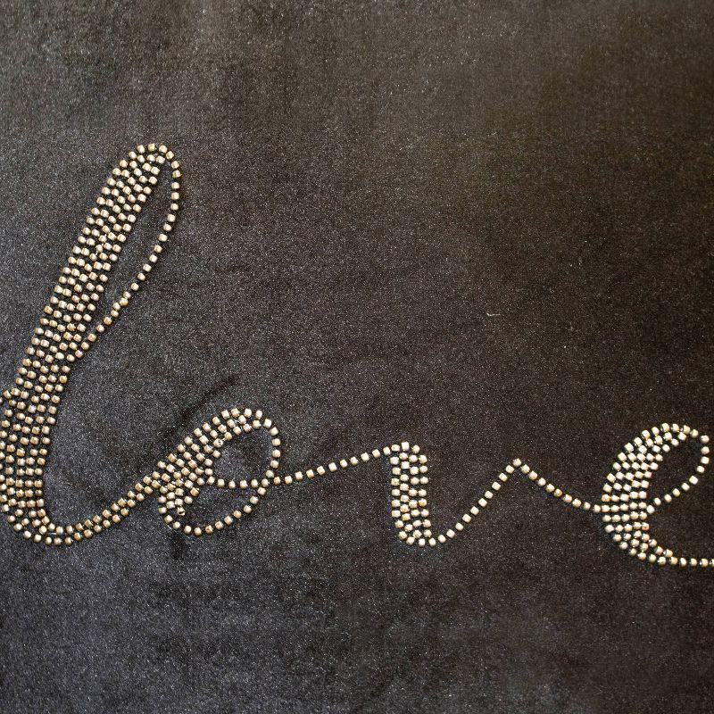 12"x18" Poly-Filled Beaded 'Love' Luxe Velvet Lumbar Throw Pillow Black - Edie@Home: Glamorous Rectangular Decorative Cushion