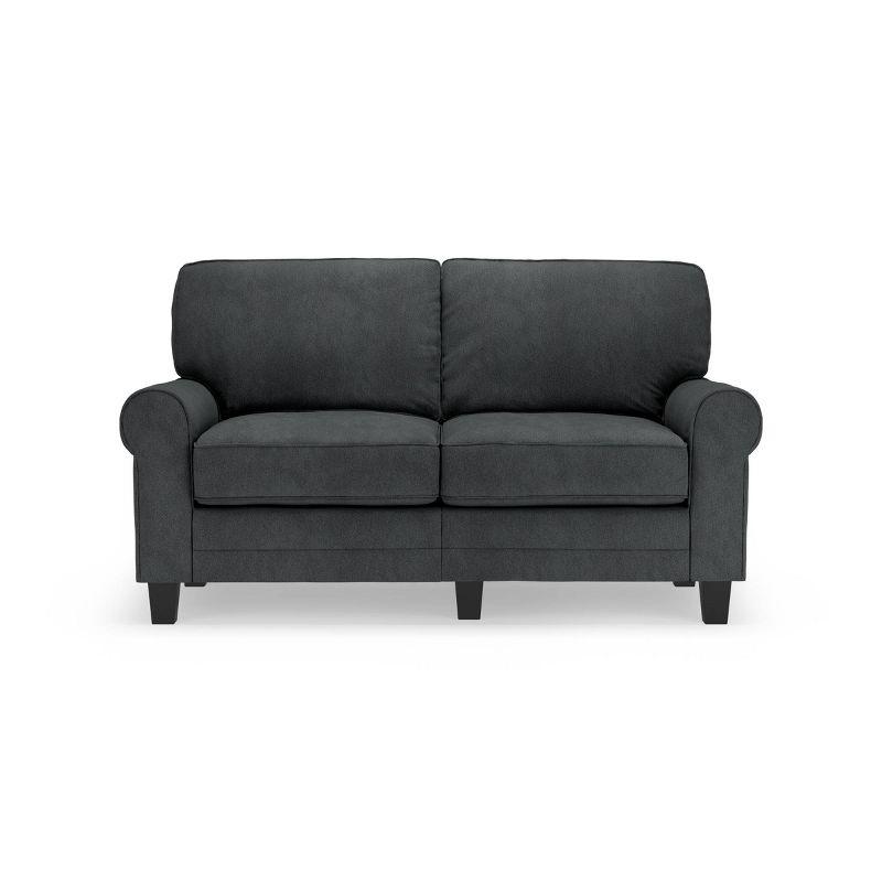 Charcoal Microfiber Rolled Arm Loveseat with Removable Cushions