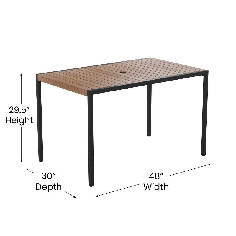 Merrick Lane 30" x 48" Faux Teak Outdoor Dining Table with Powder Coated Steel Frame