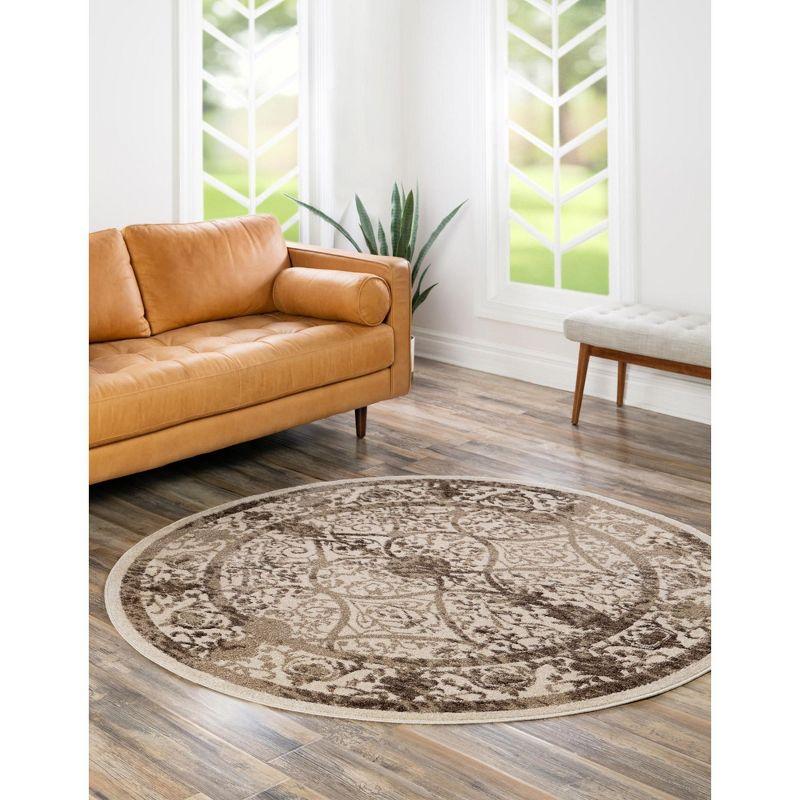 Unique Loom 6' 1 x 6' 1 Round Beige La Jolla Traditional Area Rug