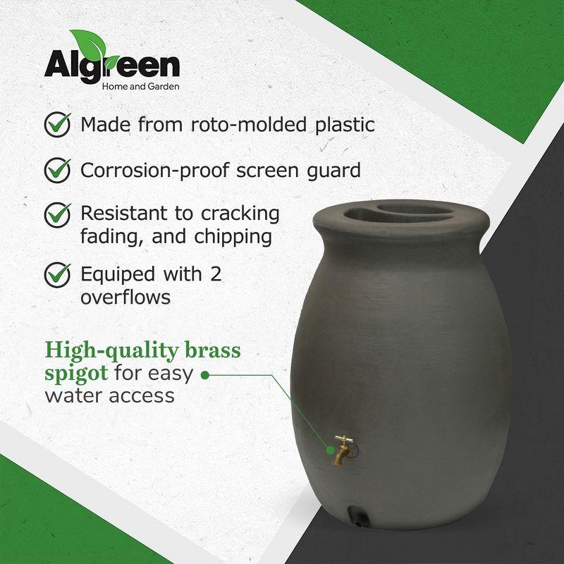 Algreen Products Castilla 50 Gallon BPA Free Roto Molded Plastic Rain Water Collection Barrel with Shut Off Nozzle and Screen Guard, Brownstone