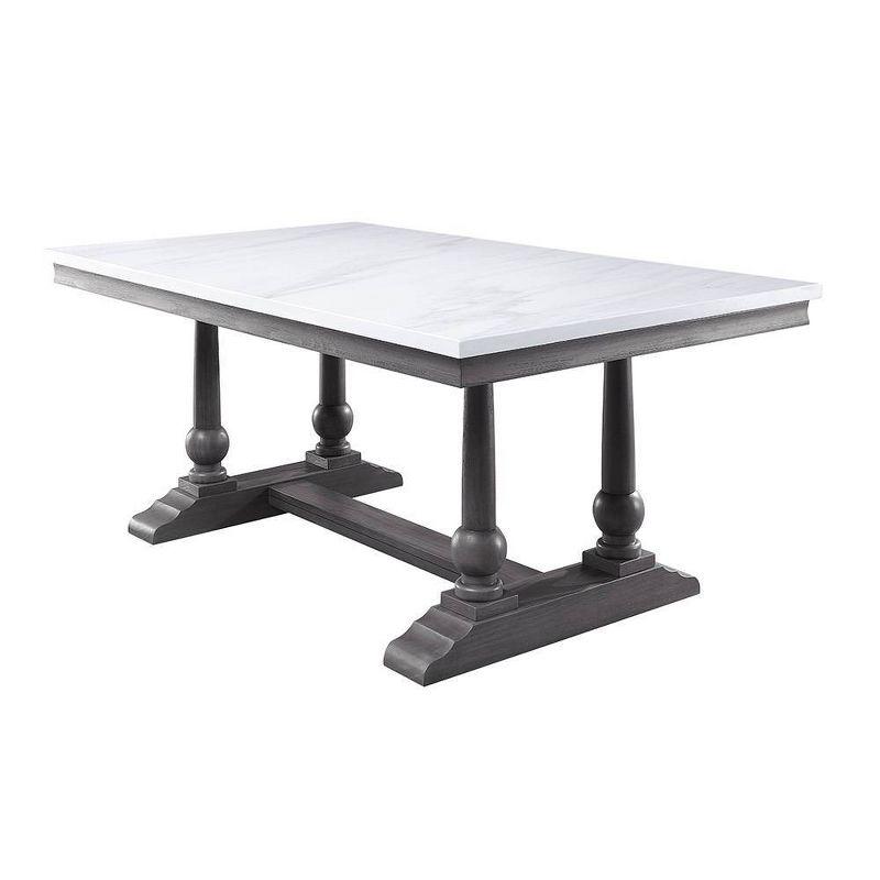 Gray Oak and White Marble Top Rectangular Dining Table