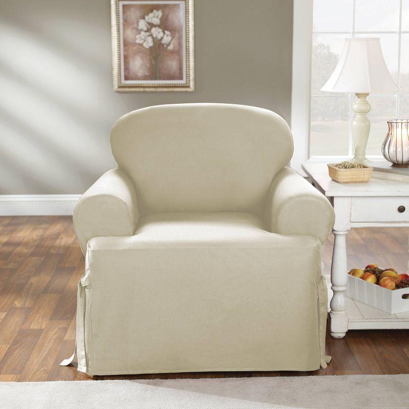 Elegant Natural Cotton T-Cushion Armchair Slipcover