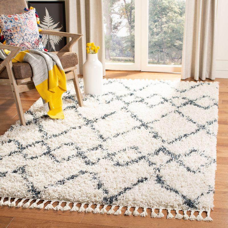 Pro Lux Shag PLX434 Power Loomed Indoor Area Rug - 5'x8' - Cream/Blue - Safavieh