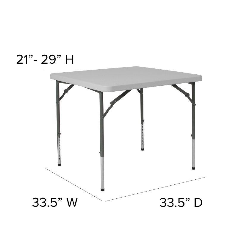 Emma and Oliver 2.79-Foot Square Height Adjustable Granite White Plastic Folding Table