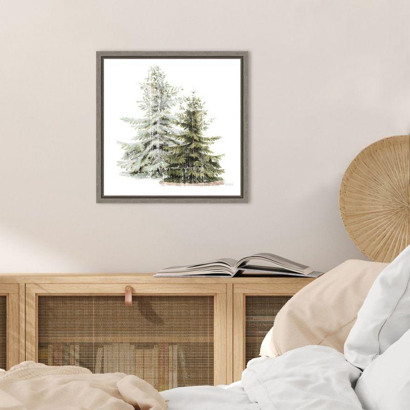 Amanti Art Vintage Wooded Holiday Trees in Snow by Katie Pertiet Canvas Wall Art Print Framed 16 x 16-in.