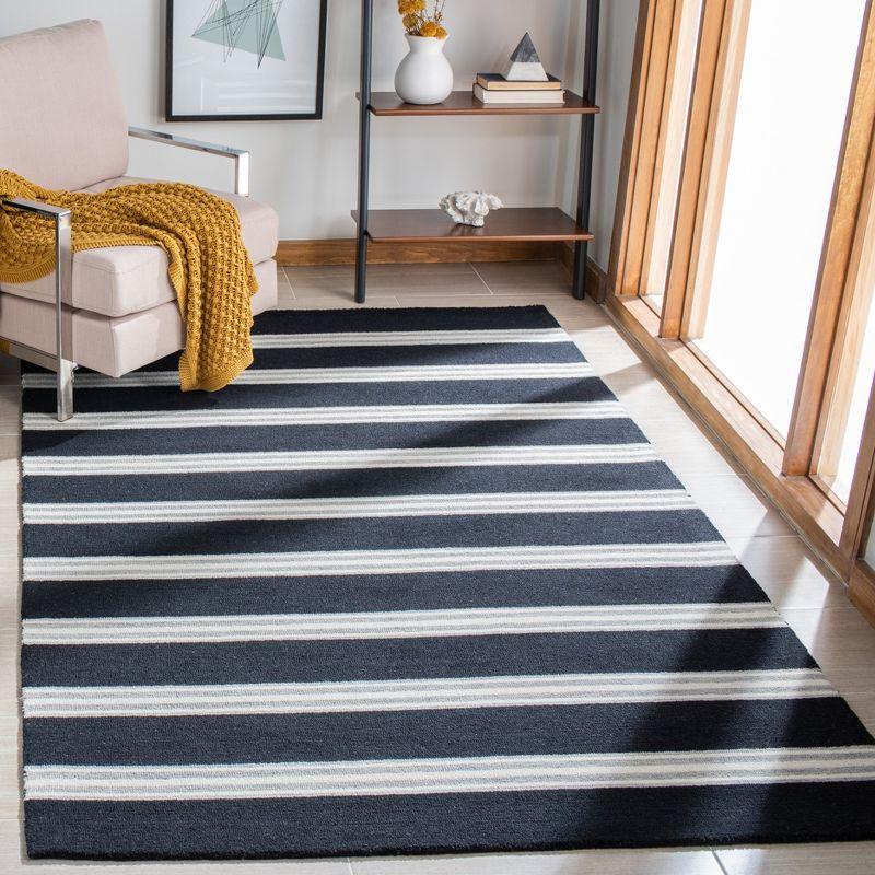 Handmade Black and Ivory Wool Striped Area Rug