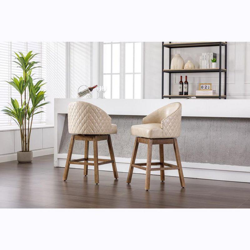 Bar Stools Set Of 2, 360 Degree Swivel Counter Height Chairs With Footrest For Kitchen Dining Room Living Room