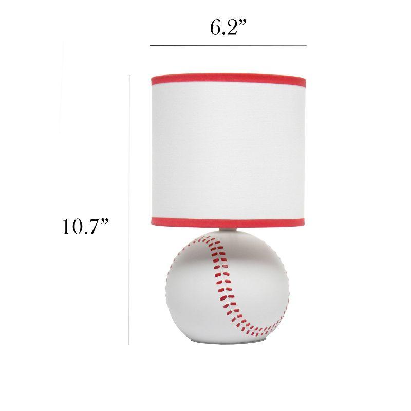 Simple Designs 10.7" SportsLite Mini Baseball Table Lamp Mancave White and Red