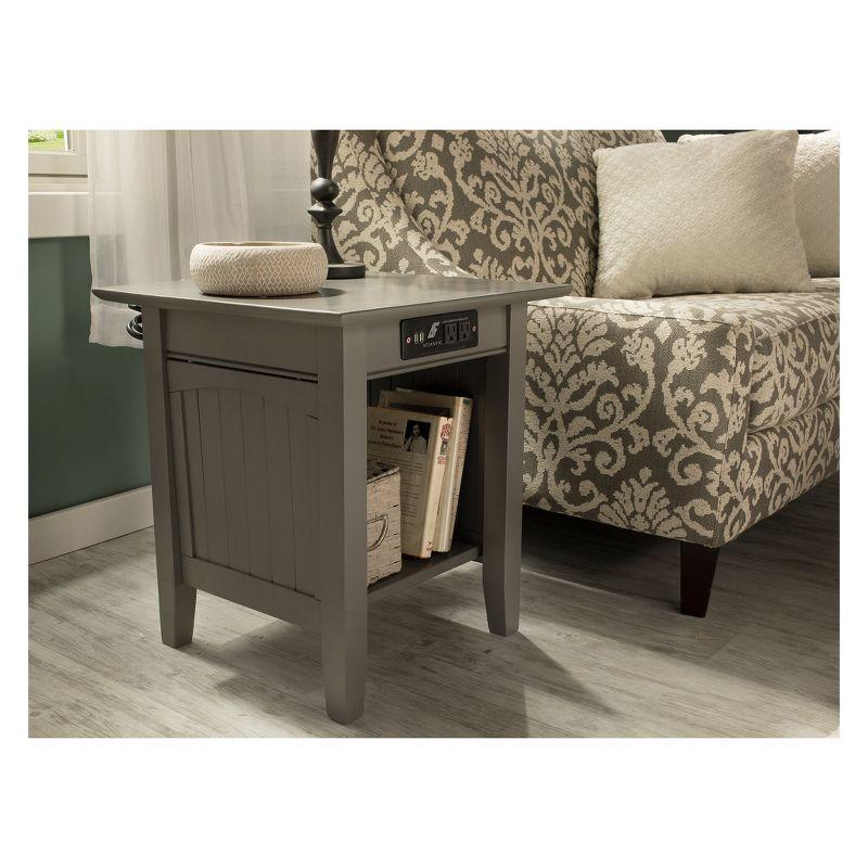 Gray Solid Wood End Table with Charging Station