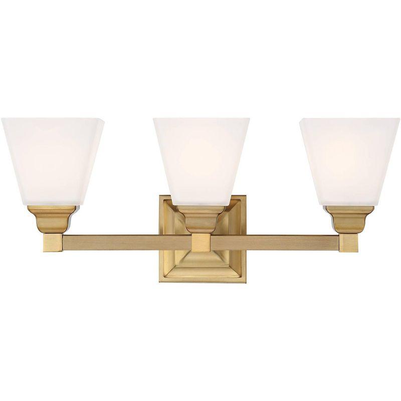 Regency Hill Mencino Modern Wall Light Warm Brass Hardwire 20" 3-Light Fixture Etched Opal Glass Shade for Bedroom Bathroom Vanity Living Room House