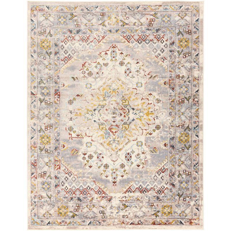 Elegant Gray Kashan 7'10" x 10'3" Synthetic Rectangular Rug