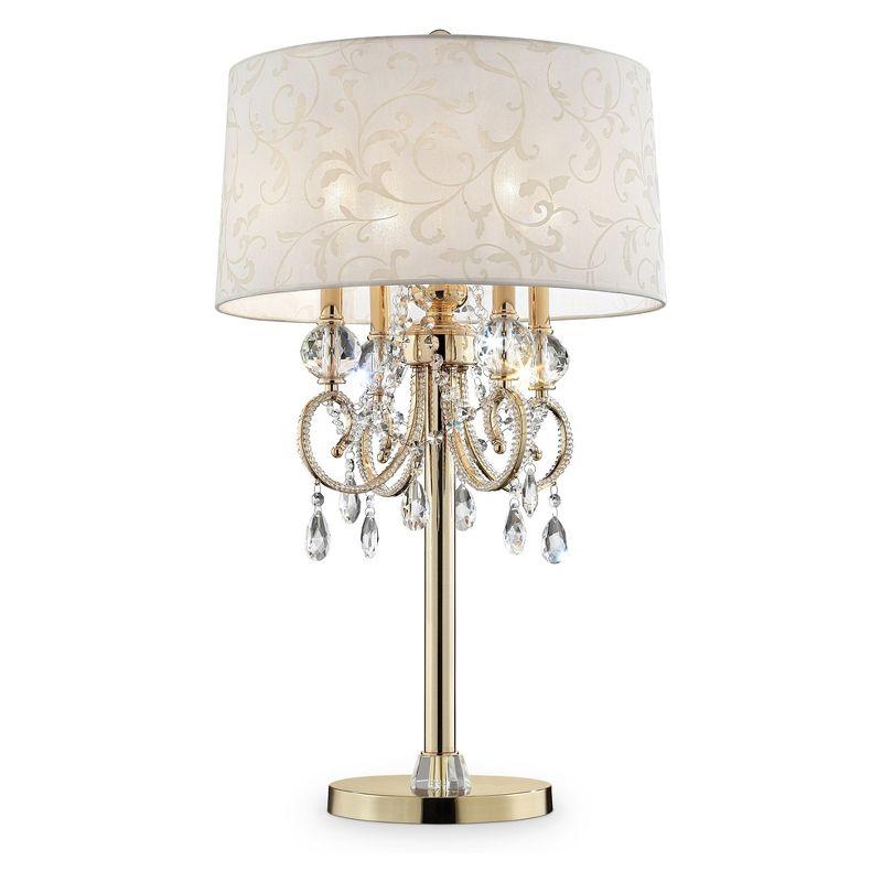 32.5" Antique Metal Table Lamp with Crystals Gold - Ore International: Barocco Drum Shade, UL Listed