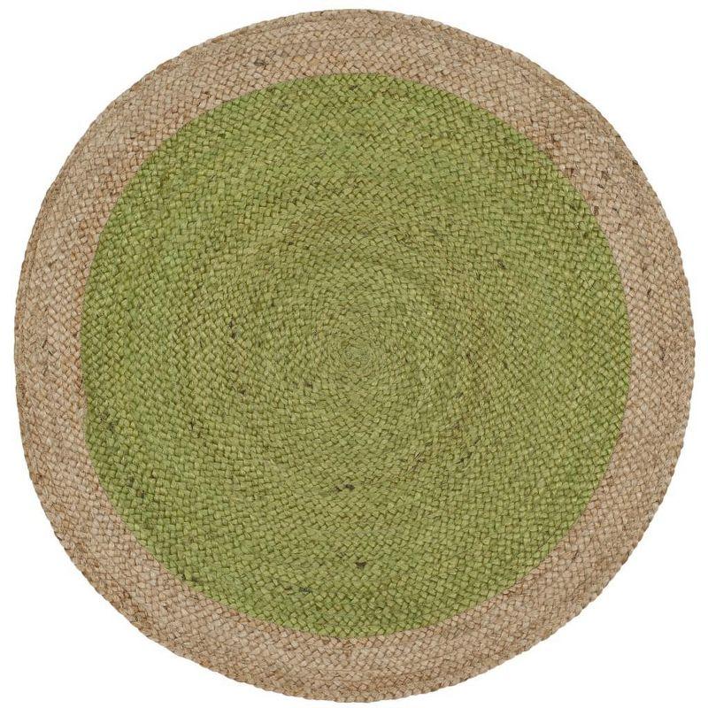 Handmade Green and Natural Round Jute Area Rug