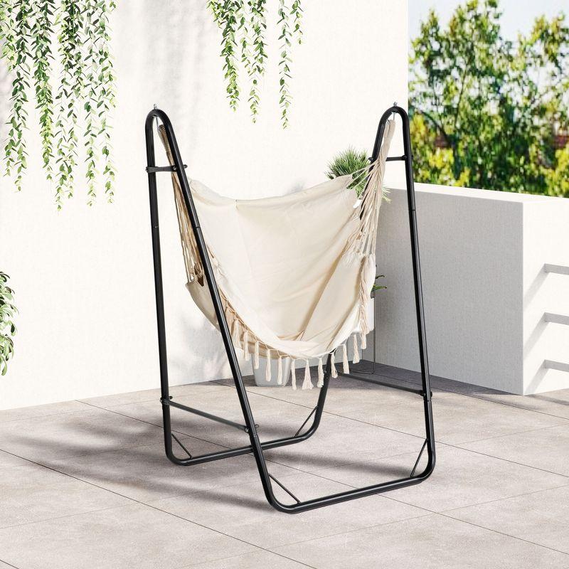 Outsunny U Shape Stand Hammock Chair, A Side Pocket Include Hammock Swing, Cream White