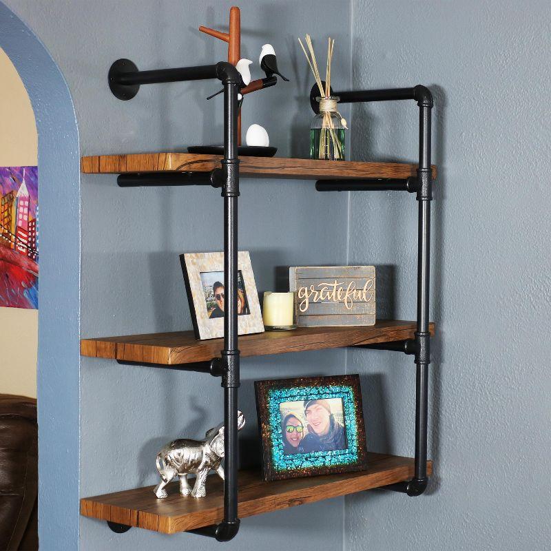 Sunnydaze 3 Shelf Industrial Style Pipe Frame Wall-Mounted Floating Shelf with Wood Veneer Shelves