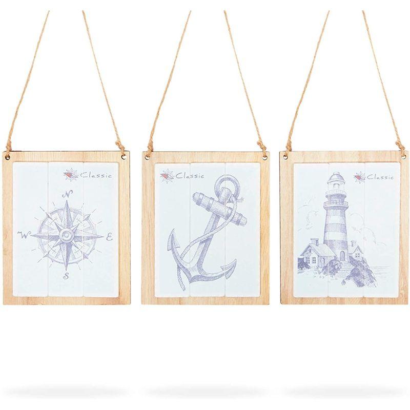 Vintage Nautical Wooden Wall Art Set with Hemp Rope