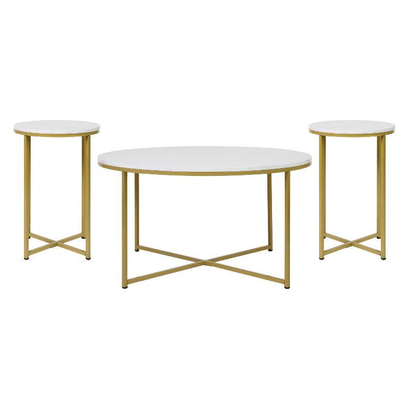 Sophia White Marble and Brushed Gold 3-Piece Coffee Table Set