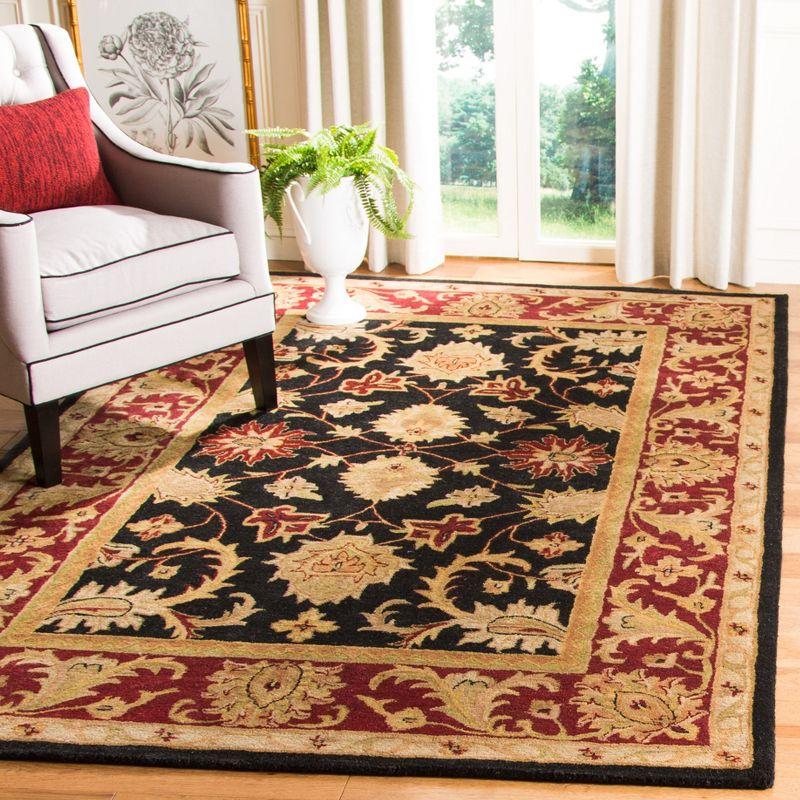 Regal Elegance Hand-Tufted Wool Area Rug in Black and Burgundy, 7'6" x 9'6"