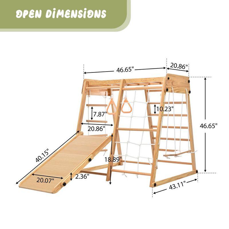 Natural Wood 8-in-1 Indoor Jungle Gym with Slide and Swing