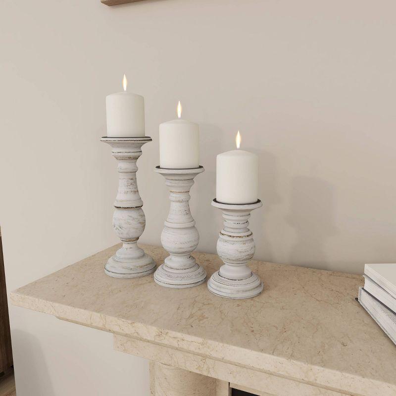 Set of 3 Rustic Pillar Candle Holder White - Olivia & May: Elegant Mango Wood, Sturdy Base, Indoor Use