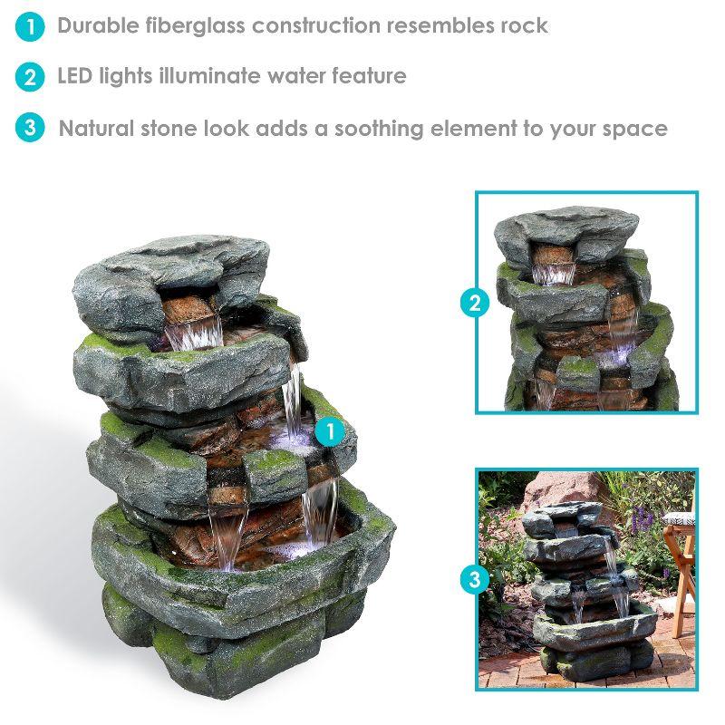 Sunnydaze 24"H Electric Polyresin and Fiberglass Tiered Stone Waterfall Outdoor Water Fountain with LED Lights