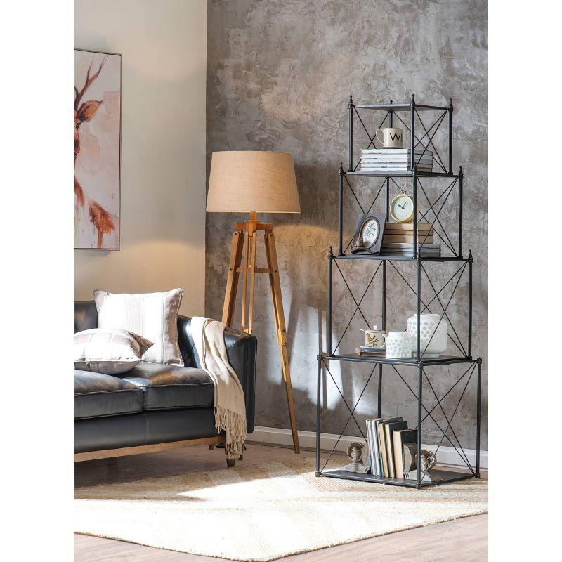 Mariner Tripod Style Wood Floor Lamp with Burlap Drum Shade Rust - Storied Home: Adjustable Height, 3-Way Switch